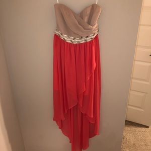 GB Girls high-low, strapless dress with beads